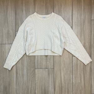 Sunday Best Merino Wool Cable Knit Sweater Women's M Cream Cropped